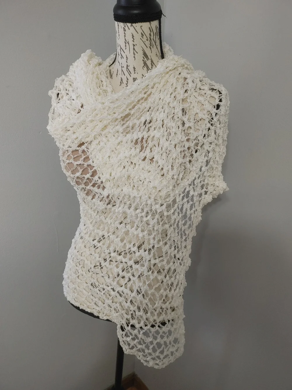 Handmade Knitted Lightweight White Open-Knit Stretchy Wedding Shawl